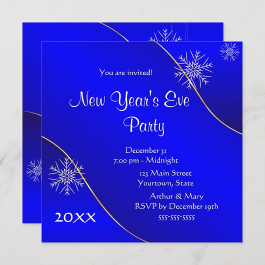 Blaue Lichter Silvester Party 2020 Einladung (Vorne/Hinten)