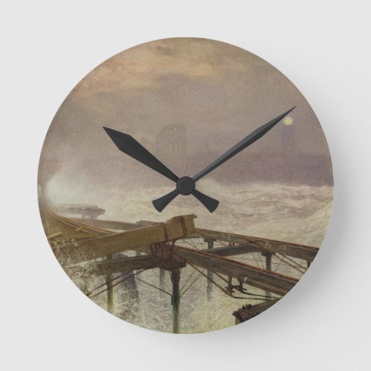 Blaue Lichter, Teignemouth Pier - Beleuchten der Runde Wanduhr (Vorderseite)