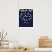 Blaue Lichterkette Hochzeit Willkommensschild Poster (Küche)