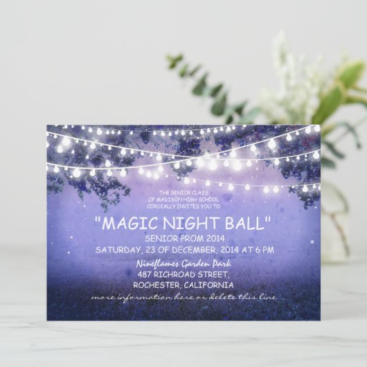 blaue Lichterkette rustikale Prom Nacht Einladung (Stehend Vorderseite)