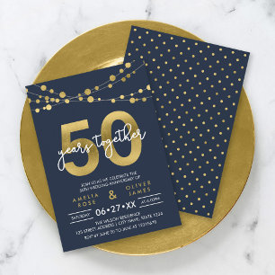 Blaue Lichterketten 50. Hochzeitstag Einladung