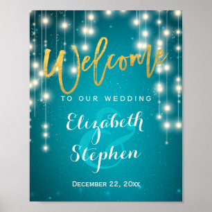 Blaue Lichterketten Willkommen Hochzeitsempfangssc Poster
