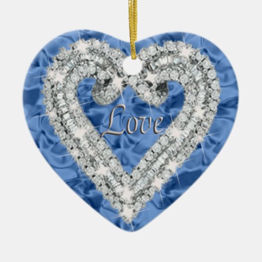 Blaue Liebe Diamant Herzdekoration Keramikornament (Vorne)