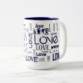 Blaue LIEBE! Typografie Zweifarbige Tasse (VorderseiteRechts)