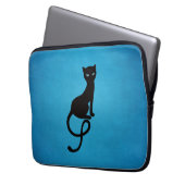 Blaue liebenswürdige schlechte schwarze Katze Laptopschutzhülle (Vorderseite Links)