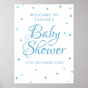 Blaue Liebesherzen Baby Shower Willkommensschild Poster
