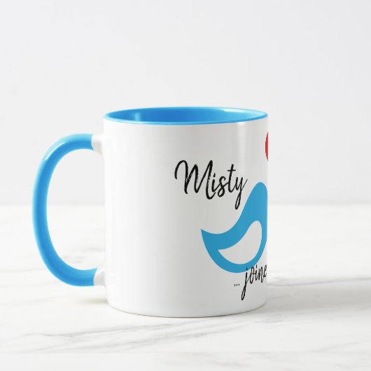 Blaue Liebesvögel Herz mit Kreuz und Namen Hochzei Tasse (Links)