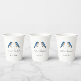 Blaue Liebesvögel Hochzeit Pappbecher