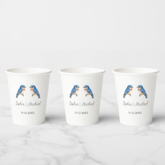 Blaue Liebesvögel Hochzeit Pappbecher (Multi)