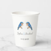 Blaue Liebesvögel Hochzeit Pappbecher (Vorderseite)