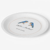 Blaue Liebesvögel Hochzeit Pappteller (Schrägansicht)