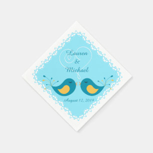 Blaue Liebesvögel Hochzeit Serviette