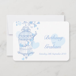 Blaue Liebesvögel öffnen Käfig Hochzeit Einladung