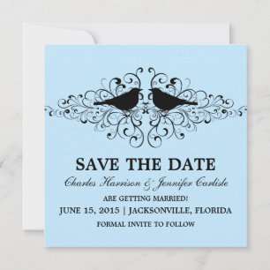 Blaue Liebesvogel-Wirbel Save-the-Date-Einladung Einladung