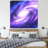Blaue Lila Acrylmalgalaxie Stretched Leinwand (Insitu (Schlafzimmer))