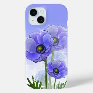 Blaue lila Anemonen-Blumen iPhone 15 Hülle