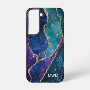 Blaue Lila Aqua Goldadern Achat Monogramm Samsung Galaxy Hülle