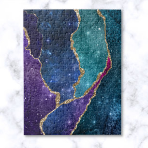 Blaue Lila Aqua Goldadern Achat Puzzle