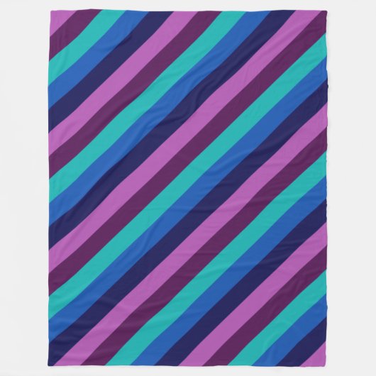 Blaue Lila Aquamarine Streifen Große Fleecedecke (Vorderseite)