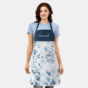 Blaue Lila Aquarell-Wildblume Benutzername Schürze