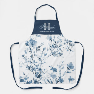 Blaue Lila Aquarell-Wildblume Benutzername Schürze