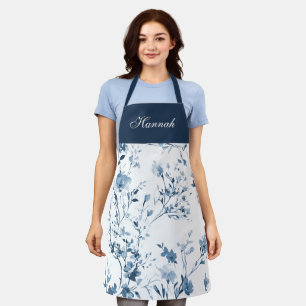 Blaue Lila Aquarell-Wildblume Benutzername Schürze