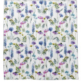 Blaue Lila Aquarell-Wildblume Duschvorhang (Vorderseite)