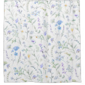 Blaue lila Aquarell-Wildblume Duschvorhang (Vorderseite)