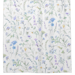 Blaue lila Aquarell-Wildblume Duschvorhang