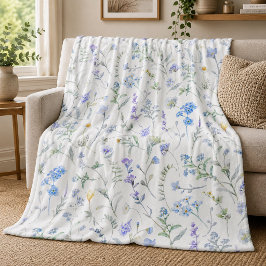 Blaue lila Aquarell-Wildblume Fleecedecke