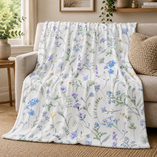 Blaue lila Aquarell-Wildblume Fleecedecke