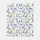 Blaue Lila Aquarell-Wildblume Fleecedecke (Vorderseite)