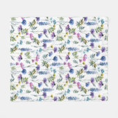 Blaue Lila Aquarell-Wildblume Fleecedecke (Vorderseite (Horizontal))
