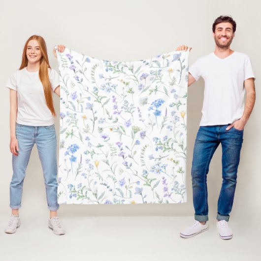 Blaue lila Aquarell-Wildblume Fleecedecke (Beispiel)
