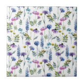 Blaue lila Aquarell-Wildblume Fliese (Vorderseite)