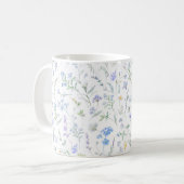 Blaue lila Aquarell-Wildblume Kaffeetasse (Vorderseite Links)