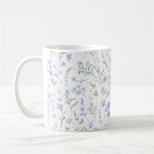 Blaue lila Aquarell-Wildblume Kaffeetasse (Links)