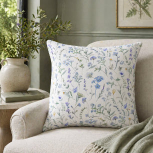Blaue lila Aquarell-Wildblume Kissen