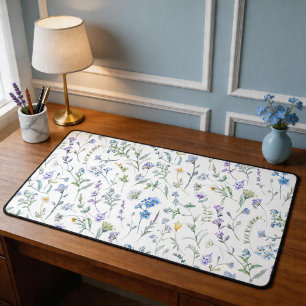 Blaue lila Aquarell-Wildblume Schreibtischunterlage