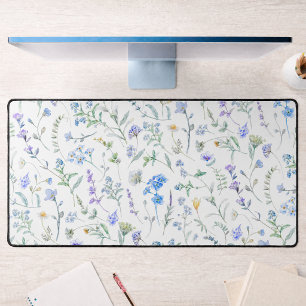 Blaue lila Aquarell-Wildblume Schreibtischunterlage