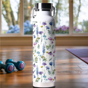 Blaue lila Aquarell-Wildblume Trinkflasche