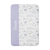 Blaue Lila Aquarell-Wildblumen-Monogramm Badematte (Vorderseite Vertikal)
