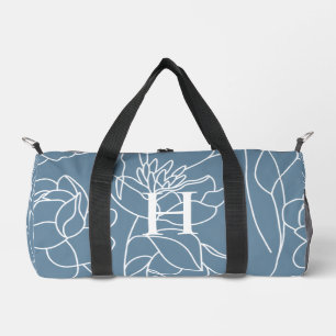 Blaue Lila Aquarell-Wildblumen-Monogramm Duffle Bag