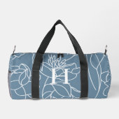Blaue Lila Aquarell-Wildblumen-Monogramm Duffle Bag (Rückseite)