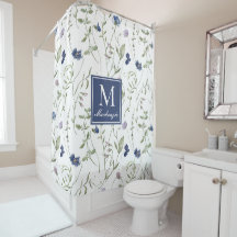 Blaue Lila Aquarell-Wildblumen-Monogramm-Dusche
