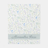 Blaue Lila Aquarell-Wildblumen-Monogramm-Name Fleecedecke (Vorderseite)
