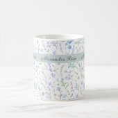 Blaue Lila Aquarell-Wildblumen-Monogramm-Name Kaffeetasse (Mittel)