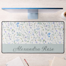 Blaue Lila Aquarell-Wildblumen-Monogramm-Name