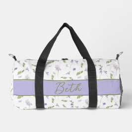 Blaue Lila Aquarell-Wildblumen-Monogramm-Tasche Duffle Bag