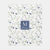 Blaue Lila Aquarell-Wildblumen-Name Fleecedecke (Vorderseite)